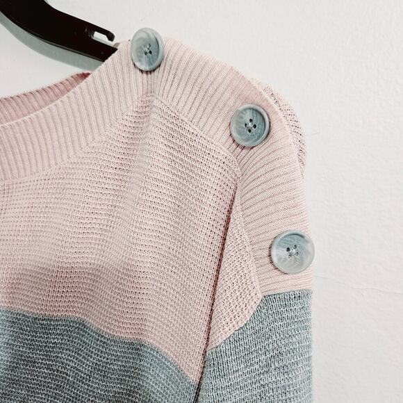 Vince Camuto Pink/Gray Colorblock Knit Long Sleeve Pullover Womens Sweater Sz L - Picture 3 of 7